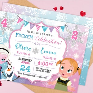 Modèle d'invitation d'anniversaire de bébé | Invitation des jumeaux ELSA | Invitation modifiable | Invitation imprimable à téléchargement immédiat