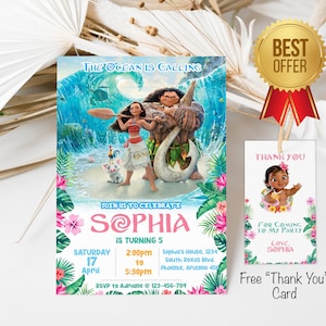 Moana verjaardagsuitnodiging Gratis bedanktag, uitnodiging afdrukbare uitnodiging Digitale download bewerkbare sjabloon partij Instant download Corjl