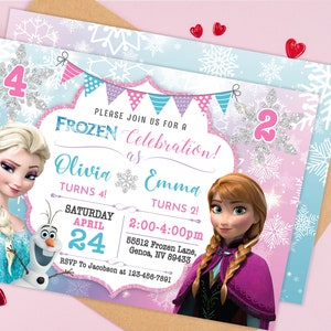 Baby Geburtstagseinladung Vorlage | ELSA ANNA EINLADUNG | Tow Names Tow Alter | Zwillinge Einladung Printable Instant Download