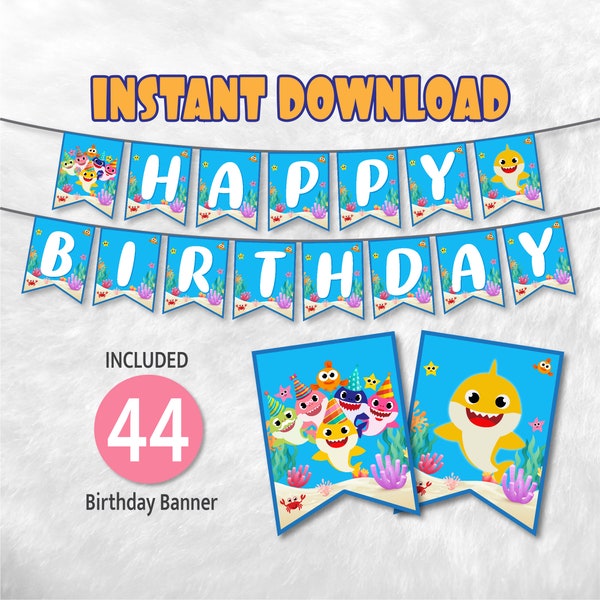 Happy Birthday Baby Shark Banners, Flag Banners Printable, Baby Shark Birthday Flags Instant download Printable Digital