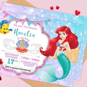 Little Mermaid Invitation, Little Mermaid Birthday Party, Princess Ariel, Disney, Under the Sea, Personalized, Printable, Digital File