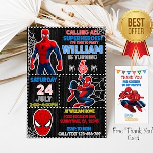 Bewerkbare Spider-Man verjaardagsuitnodiging, Spider-Man uitnodigen, afdrukbare verjaardagskaart feestuitnodiging, sjabloon voor digitale kinderfeestje Invite