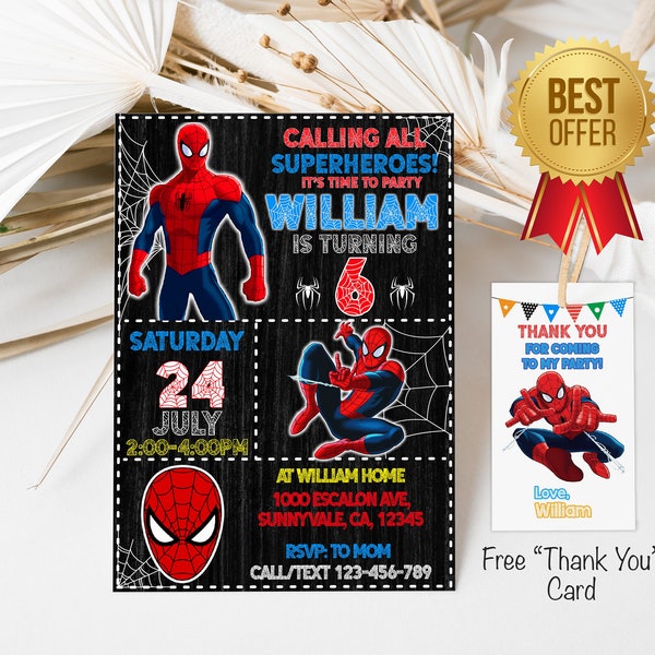 Editable Spiderman Birthday Invitation, Spider-man Invite, Printable Birthday Card Party Invitation, Digital Kids Party Invite Template