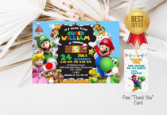 Modèle d'invitation d'anniversaire Super Mario - Invitation d'anniversaire  pour enfants - Invitation électronique - Invitation au téléphone