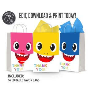 Sacchetti per bomboniere a forma di SQUALO MODIFICABILI, Sacchetti per bomboniere a forma di Squalo stampabili, Download digitale di Little Shark, Decorazioni per feste di compleanno a forma di Squalo