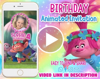 Trolls Birthday Party Video Invitation | Trolls Birthday Party Animated Invite | Trolls Birthday Party Invitation | Girls Party Invitation