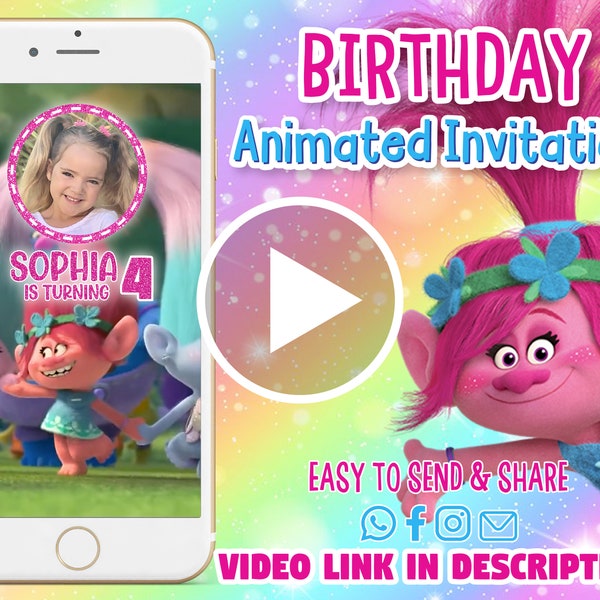 Trolls Birthday Party Video Invitation | Trolls Birthday Party Animated Invite | Trolls Birthday Party Invitation | Girls Party Invitation