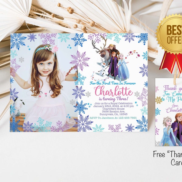 Frozen Birthday Invitation Template | ELSA ANNA INVITATION | Free Thank you tag | Frozen Invitation Printable with your child's picture