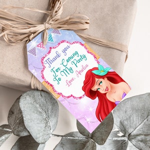 Little Mermaid Thank you tag, Little Mermaid Birthday Party, Little Mermaid Thank you gifts Template Printable, Ariel Labels Editable