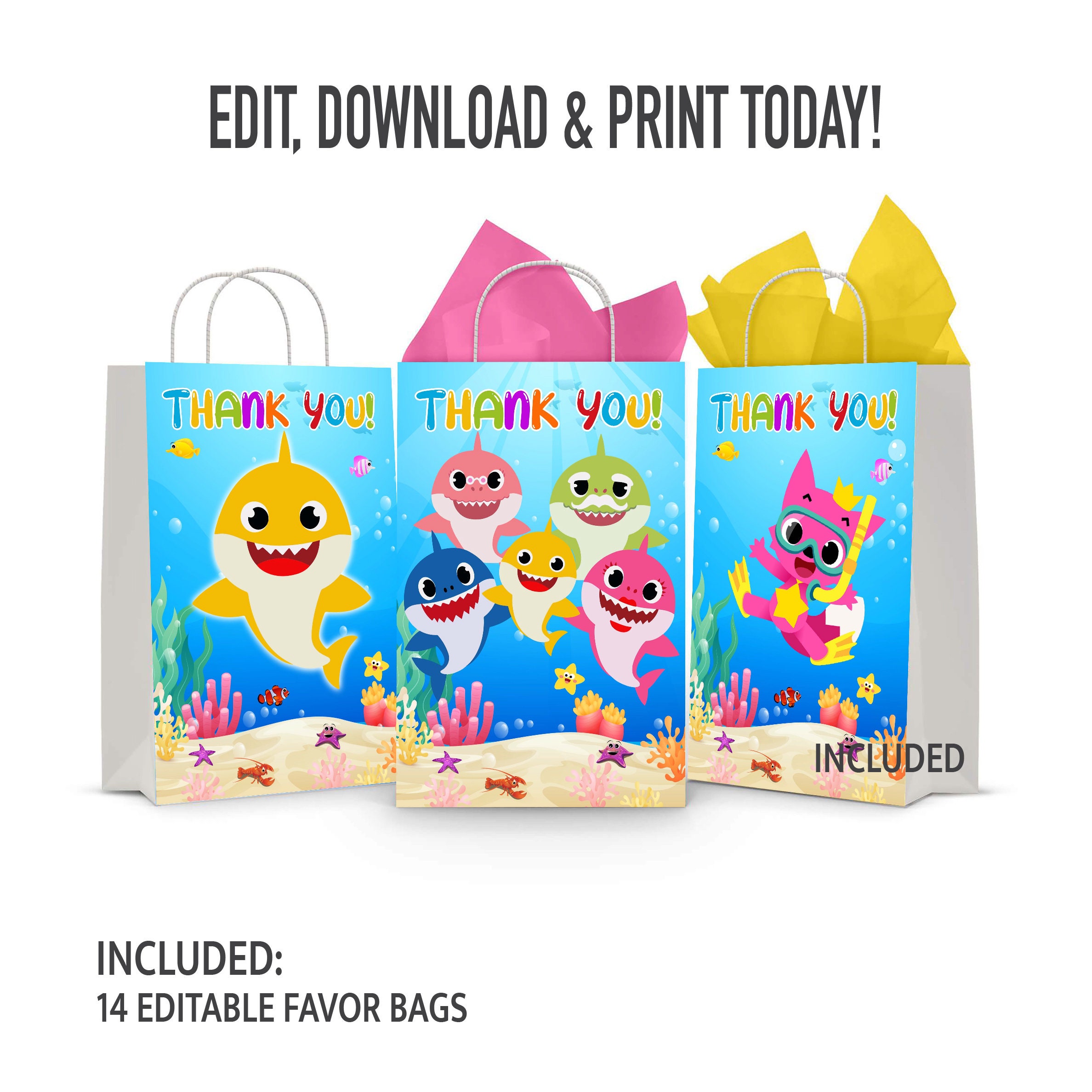 EDITABLE SHARK Favor Bags Shark Favor Bags Decor Printable Etsy