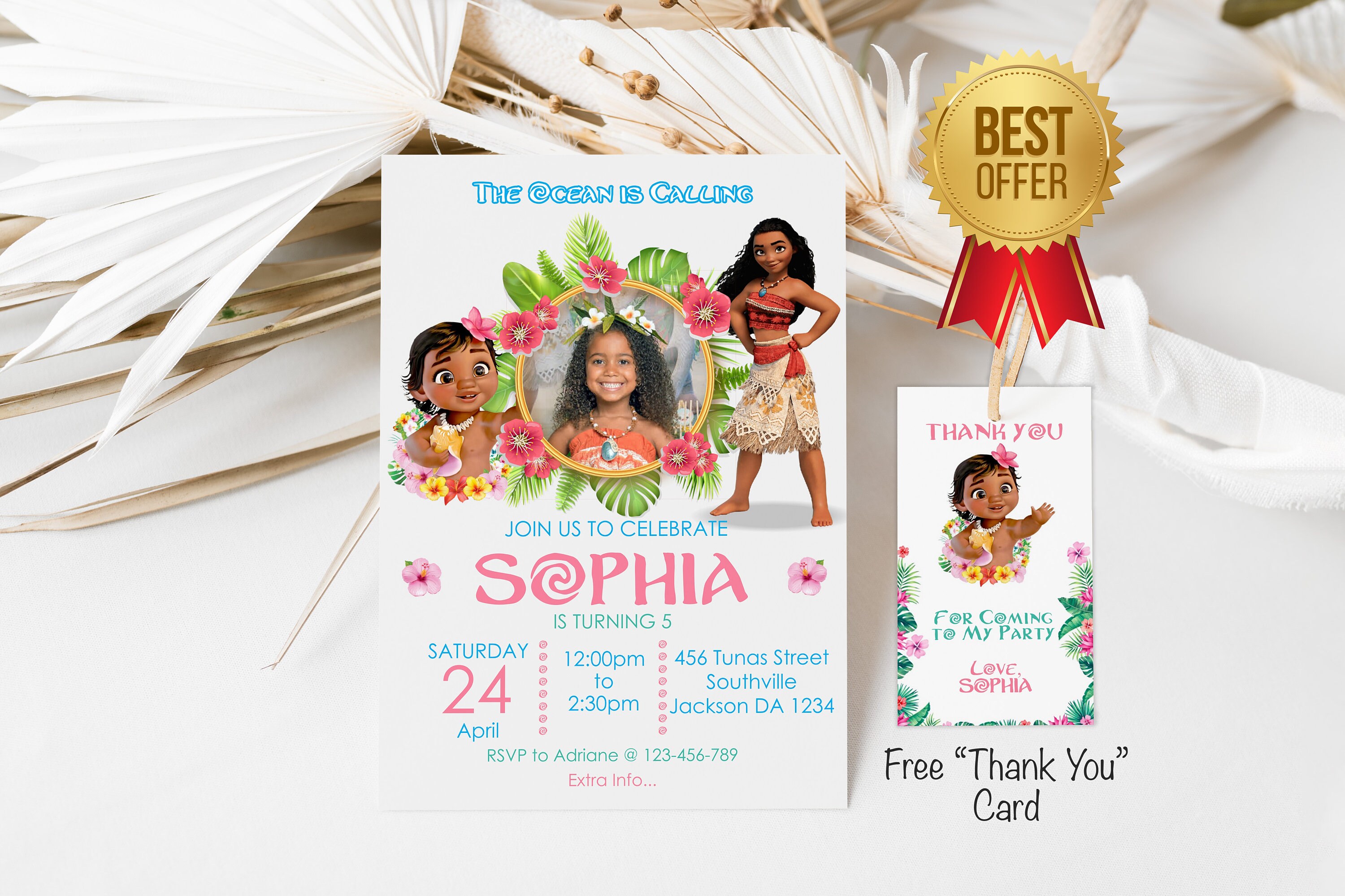 Moana Birthday Invitation Free Thank You Tag Invite Printable - Etsy