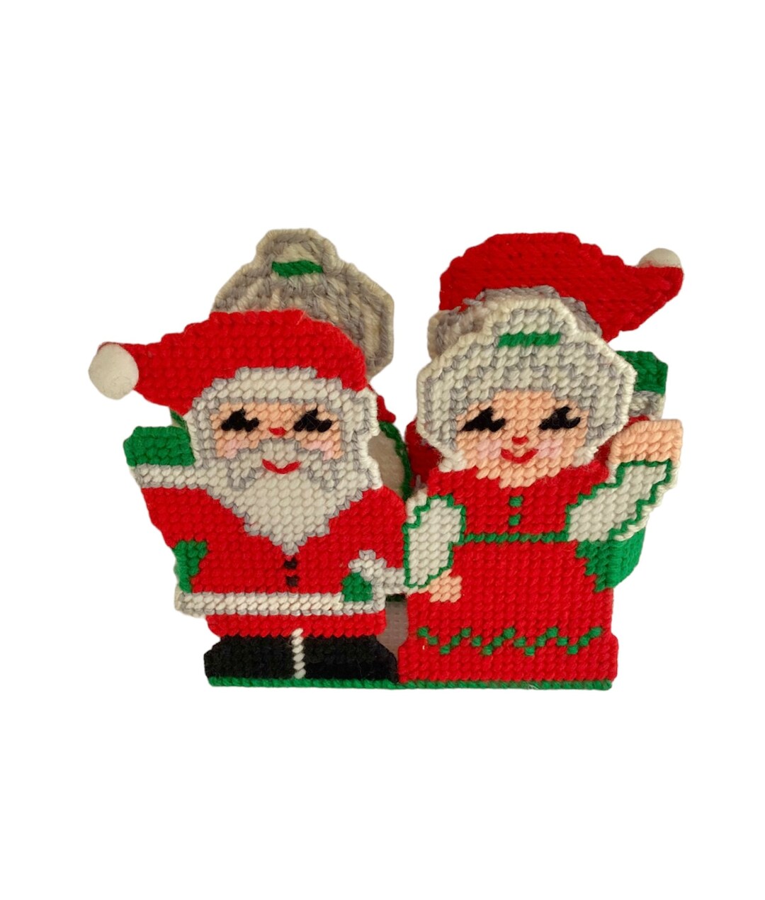 Vintage Handmade Needlepoint Christmas Santa Mrs Clause Square Napkin