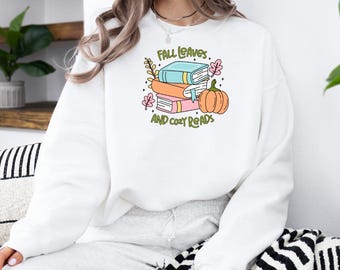 Fall Leaves and Cozy Reads Sweatshirt with Premium DTF Transfer | Cozy Unisex Graphic Pullover