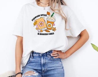 Pumpkin Spice and Bookish Vibes White T-Shirt with Premium DTF Transfer | Custom Graphic Tee | Unisex Comfort Fit