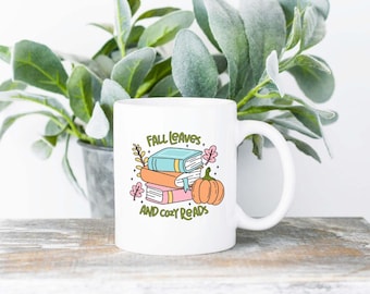 Fall Leaves and Cozy Reads Mug | 11oz Ceramic Coffee Cup (Dishwasher Safe)