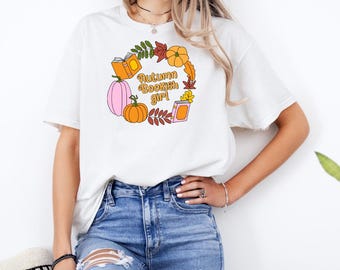 Autumn Bookish Girl  T-Shirt with Premium DTF Transfer | Custom Graphic Tee | Unisex Comfort Fit
