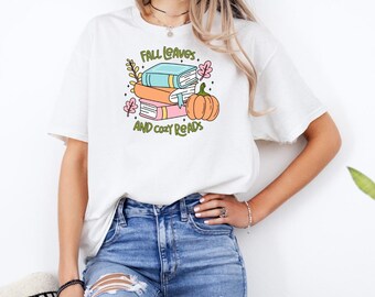 Fall Leaves and Cozy Reads White T-Shirt with Premium DTF Transfer | Custom Graphic Tee | Unisex Comfort Fit