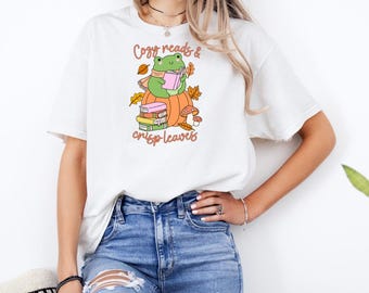 Cozy Reads and Crispy Leaves White T-Shirt with Premium DTF Transfer | Custom Graphic Tee | Unisex Comfort Fit