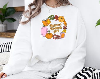 Autumn Bookish Girl Sweatshirt with Premium DTF Transfer | Cozy Unisex Graphic Pullover