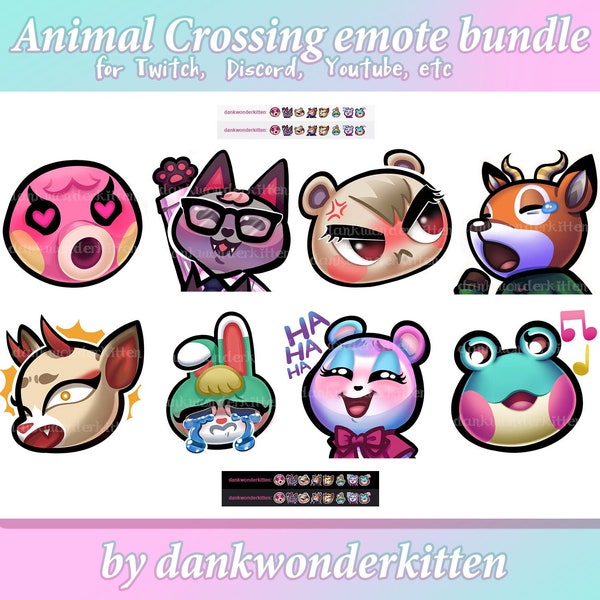 Animal Crossing villager emote bundle - 8 premade emotes for Twitch, Discord, Youtube, etc