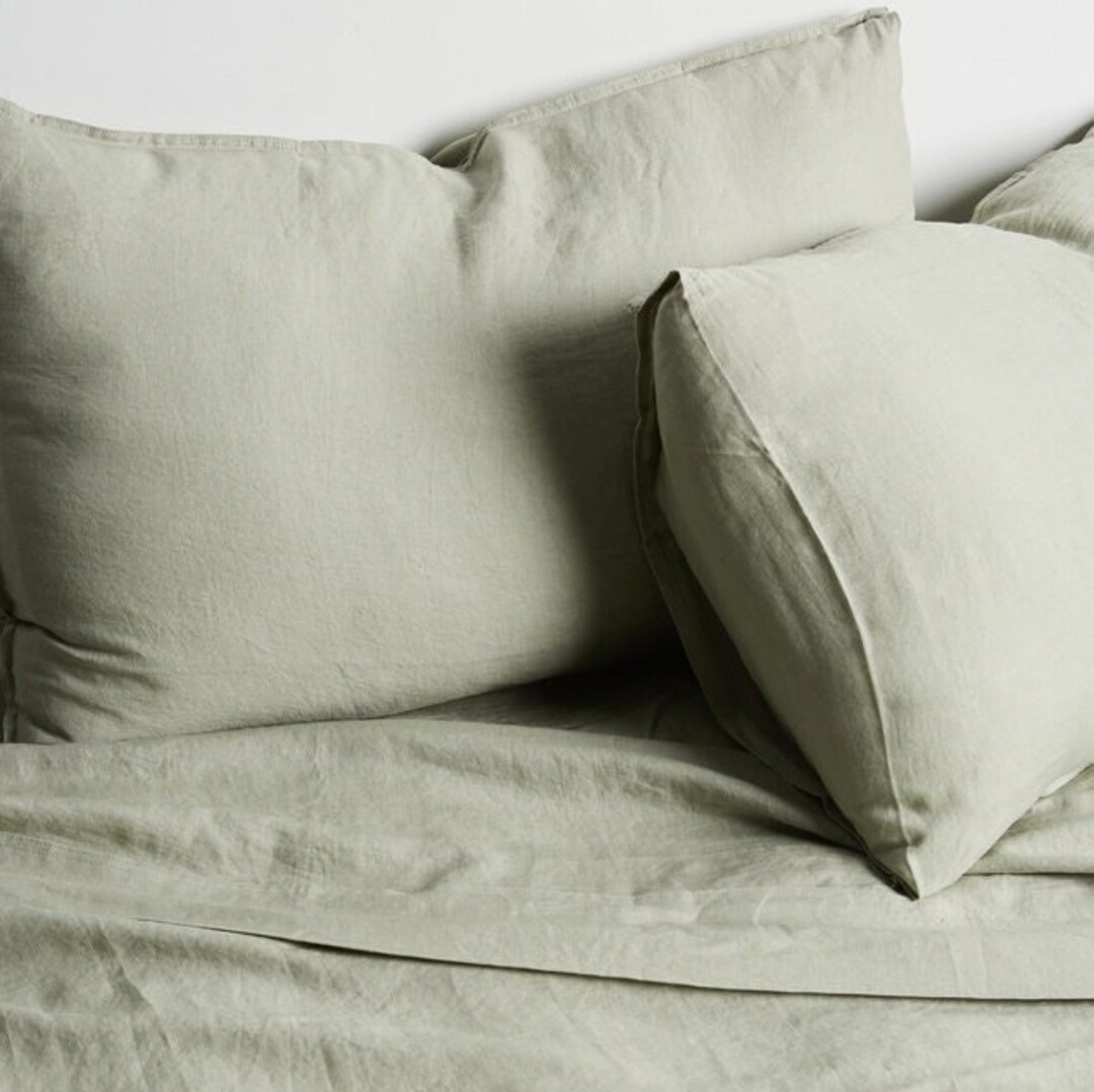 Sage Green Linen Bedding Set Matcha Green Pure Linen Flat Etsy