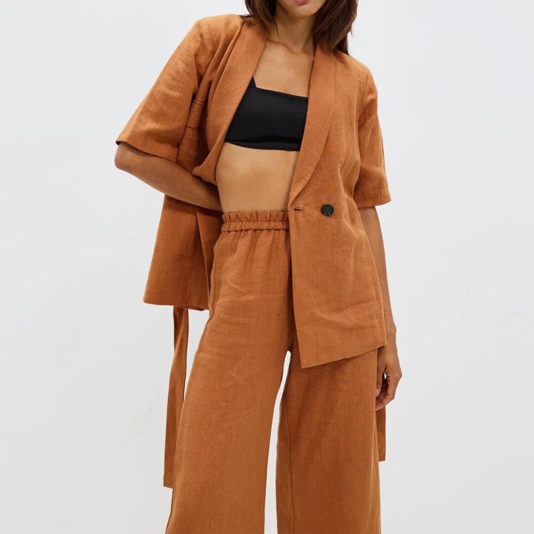 Cinnamon Brown Linen Blazer for Women, Summer Linen Jacket Etsy