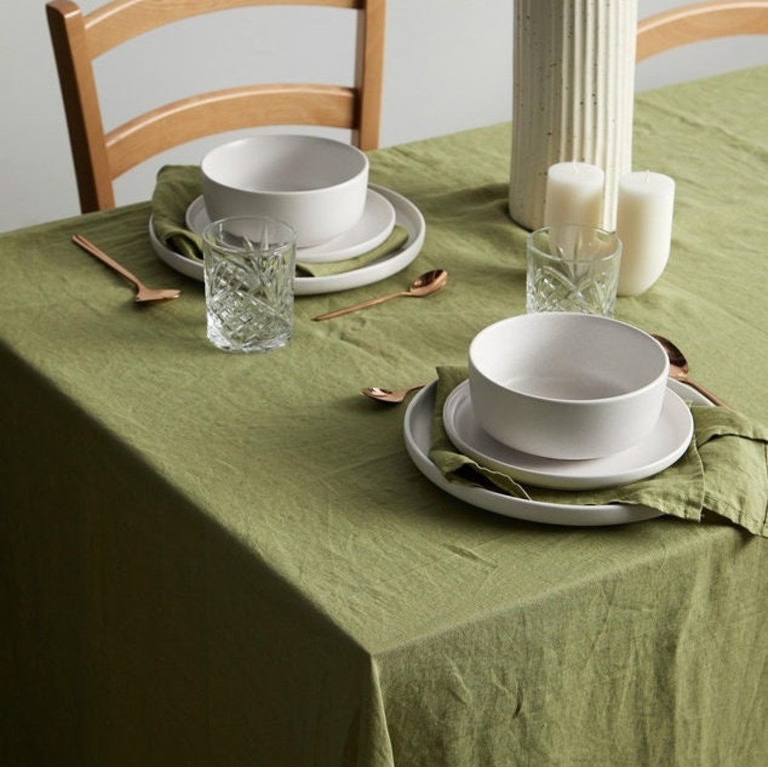 Moss Green Linen Tablecloth Handmade Linen Tablecloth Linen Etsy
