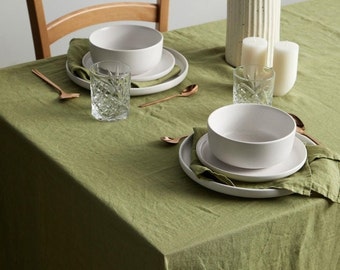 Moss Green Linen Tablecloth, Handmade Linen Tablecloth, Linen Table cover, Rustic Wedding Tablecloth