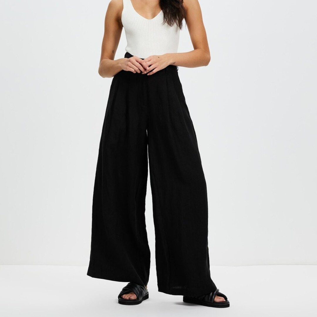 Black Wide Linen Pants Linen Summer Trousers for Woman - Etsy