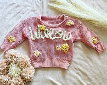 Custom hand embroidered baby, toddler & mama sweaters