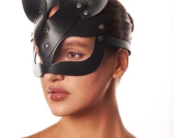 Handmade Leather Cat Mask, Unisex Costume Mask