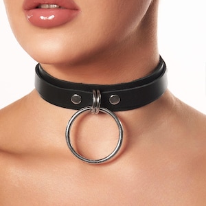 Leren choker, chokerhalsband met O-ring, kraag met o-ring, chokerhalsband van St. Vendetta
