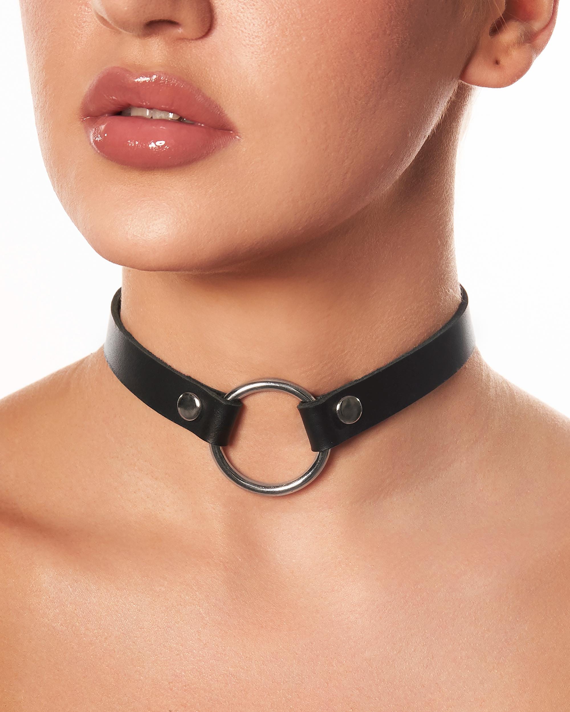 Leather Choker, Choker Collar With O-ring, Collar With O