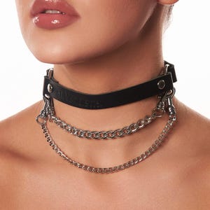 Leather choker with chains, leather necklace with chains, choker from St. Vendetta