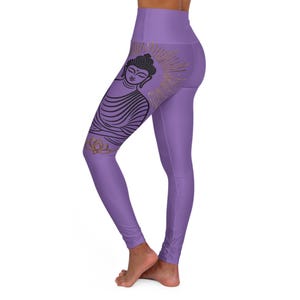 Golden Buddha Lotus Yoga Leggings - High Waisted Pants, Meditation Leggings, Mindfulness Activewear, Zen Leggings