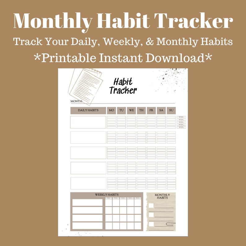 Printable Monthly Habit Tracker Fillable Monthly Habit Tracker Sand ...