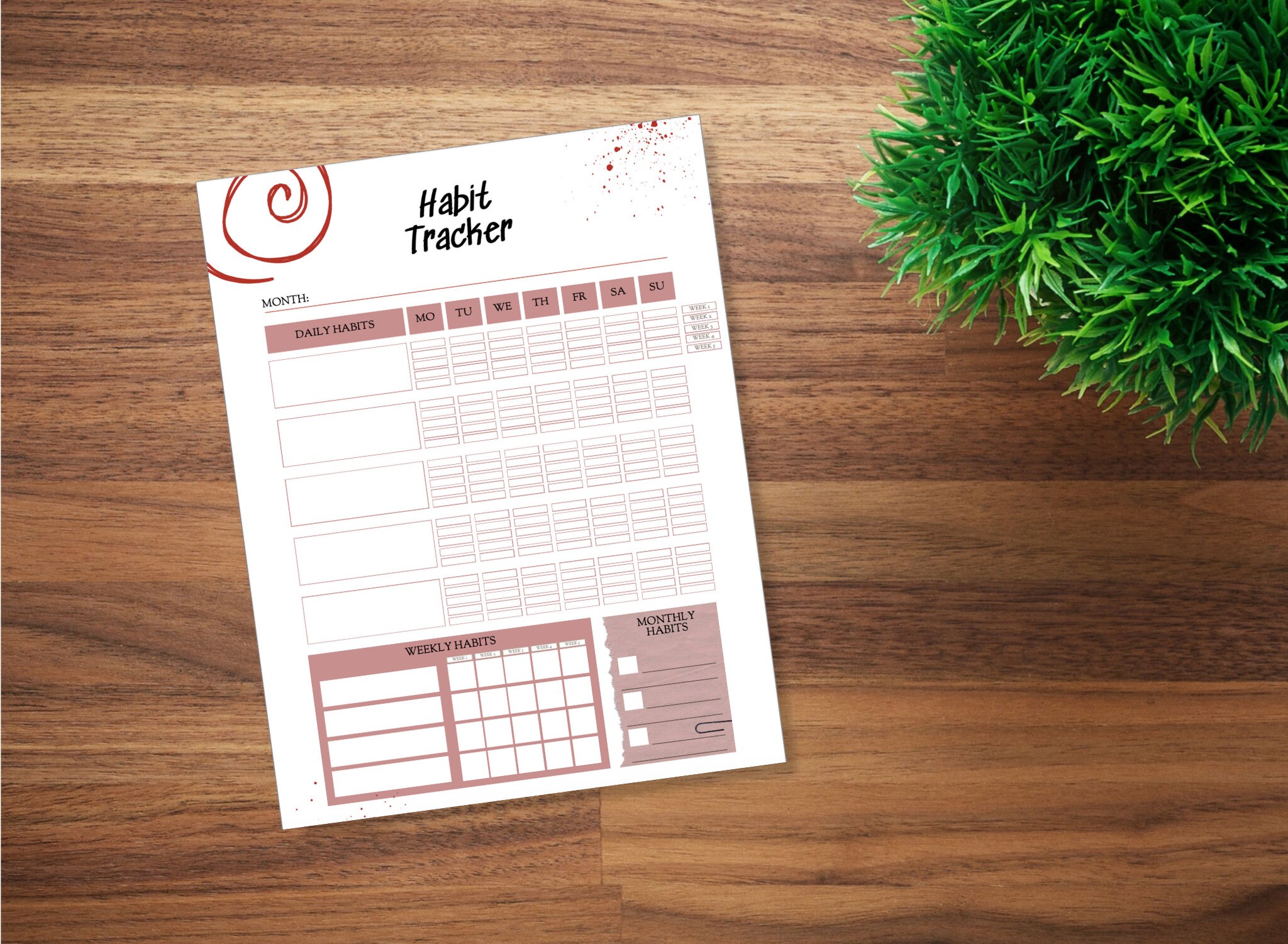 Printable Monthly Habit Tracker Fillable Monthly Habit Tracker Dusty ...