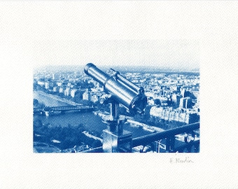 Eiffel Tower Paris Print: Handmade Cyanotype Blue Wall Art