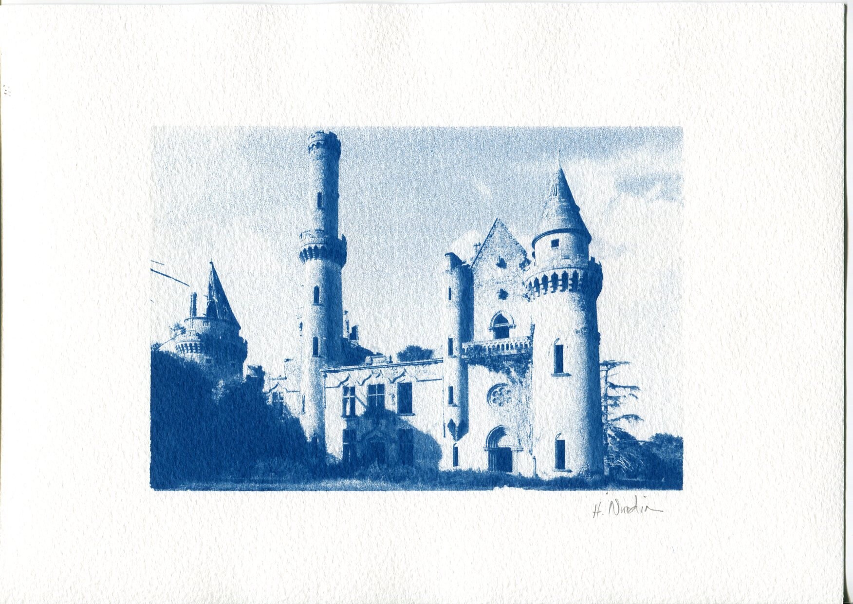 Tirage Cyanotype Du Château de Bagnac en Haute-Vienne, France, à Partir d'une Photographie Originale