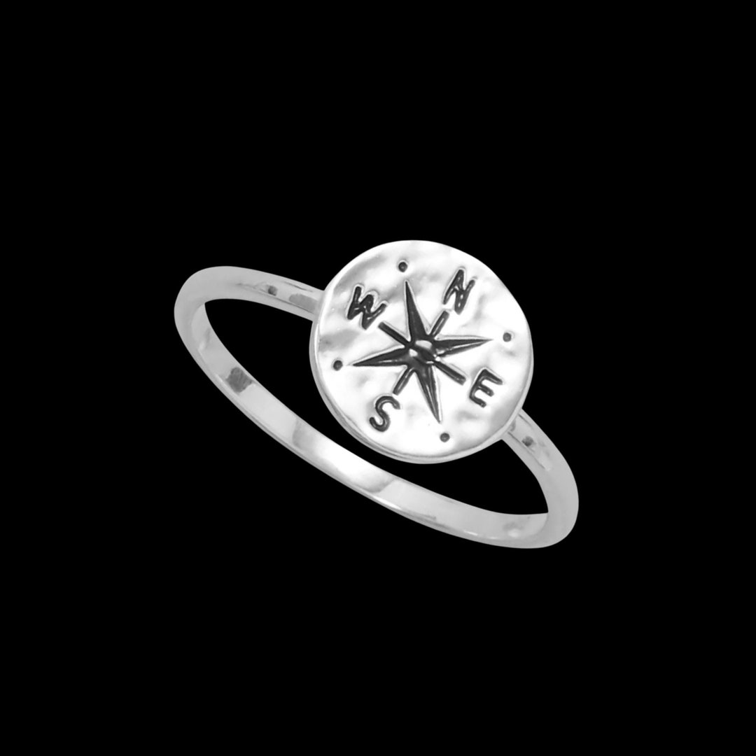 Hammered Sterling Silver Compass Ring, Cute Dainty Fun Navigational