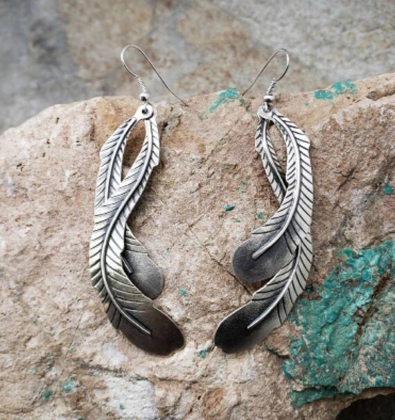 Sterling Silver Double Feather Earrings – Native-Seeds-Search