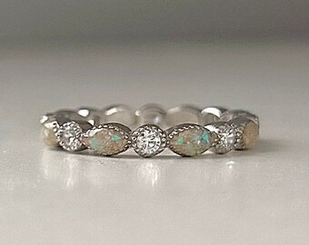 Cremation Ash Ring - 14k Gold Plated Marquise Cremation Ring with Opal Flecks and Birthstone Option