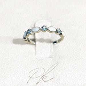 Custom Order: 14k White Gold Plated / Half Band/ Marquise Keepsake Ring with Aquamarine Stones in Size 12/ + Shipping label + customs forms