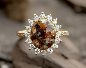 Large Oval Wedding Bouquet Keepsake Ring, gold plated.