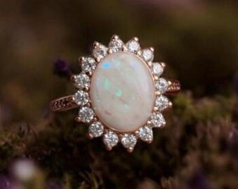 Large Oval Keepsake Ring: Breastmilk or Ashes + Crushed Opal, Cubic Zirconia, 14k Gold Plated.