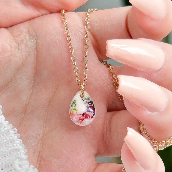 Breast Milk & Flower Teardrop Pendant Necklace