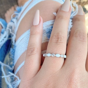 Breast Milk / Cremains/ Ashes Keepsake Ring - 14k WHITE Gold Plated Marquise Stackable Keepsake Ring CZ Diamonds or Birthstones