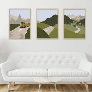 Set of 3 Digital Print, Mountain Travel, Green Landscape Wall Art, Printable Digital Wall Art, Digital Home Decor Prints