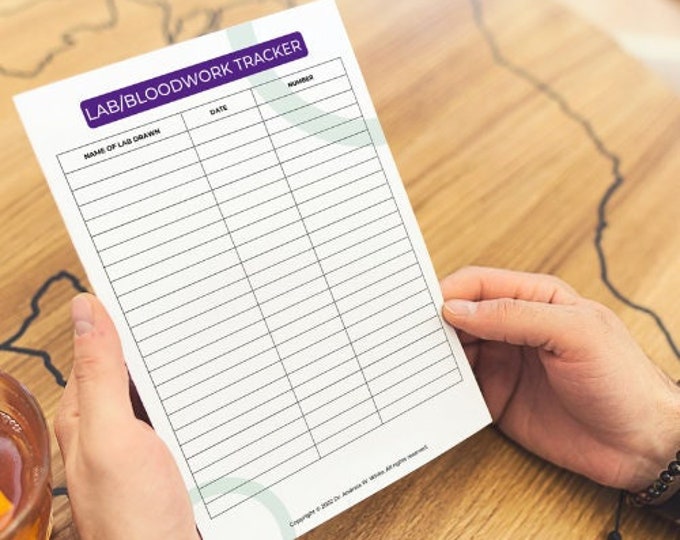 Printable Lab Work Sheet, Blood Work Log, Medical Test Record, Health ...