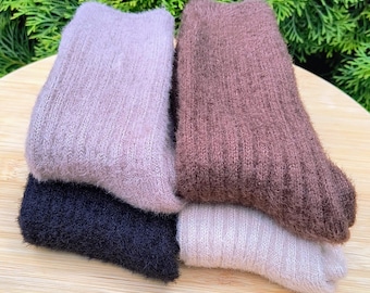 4 pares de calcetines unisex cálidos de angora esponjosos 100 % lana, regalo para ella, talla 39-42